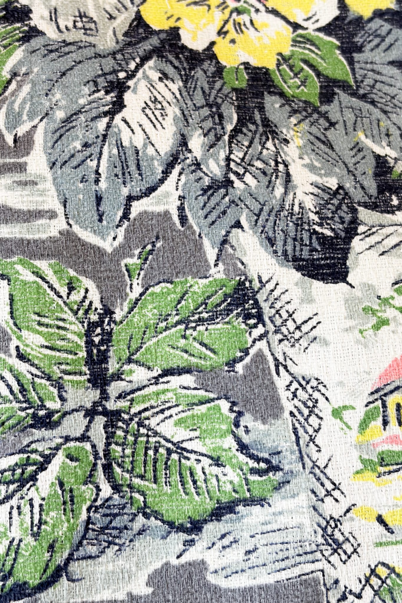 Vintage original 1950s floral barkcloth on roll 4m