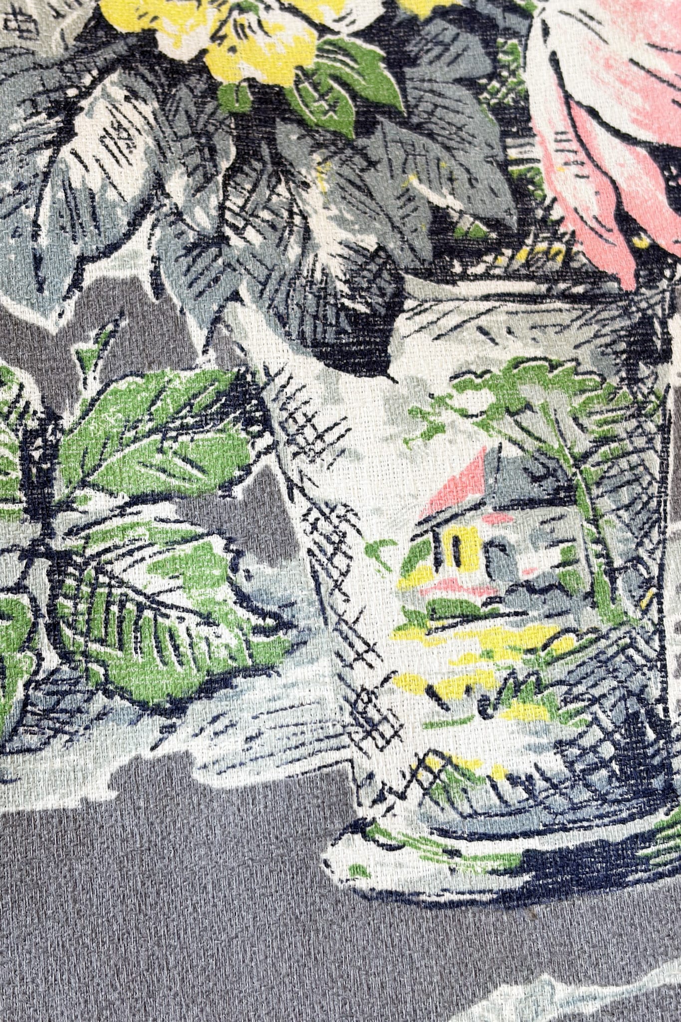 Vintage original 1950s floral barkcloth on roll 4m
