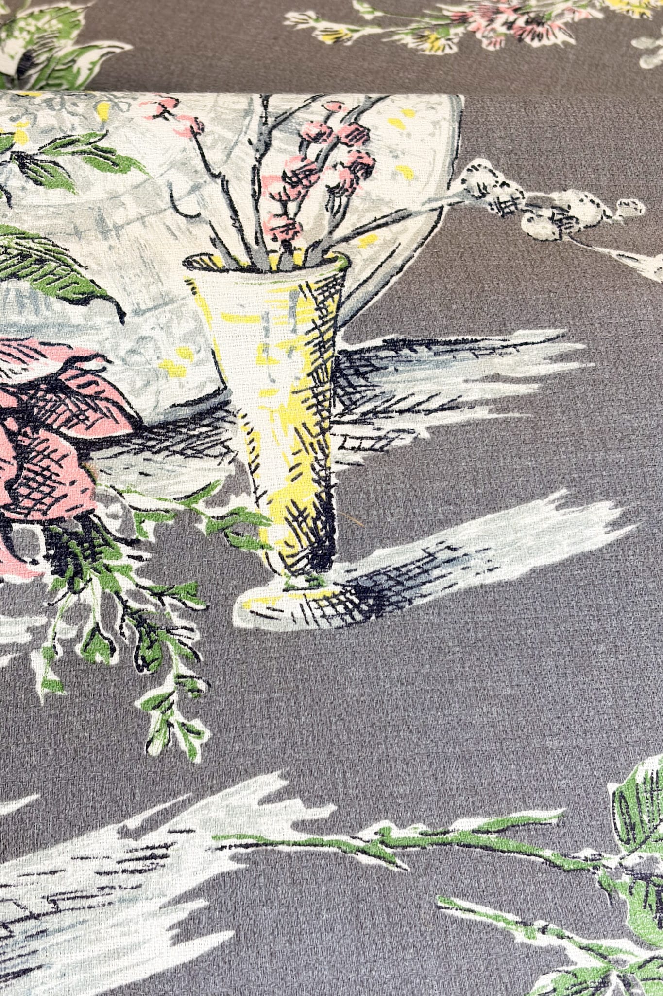 Vintage original 1950s floral barkcloth on roll 4m