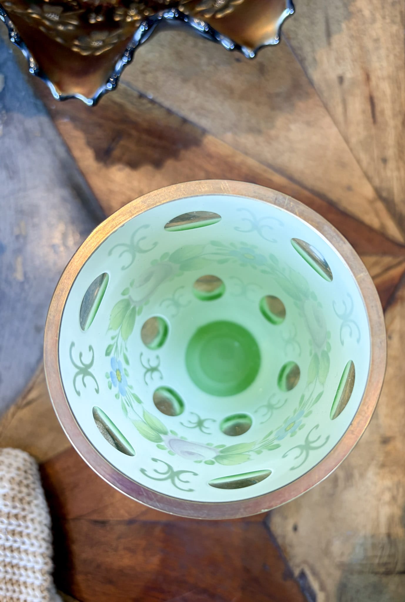 Bohemian Czech cased glass painted floral vase