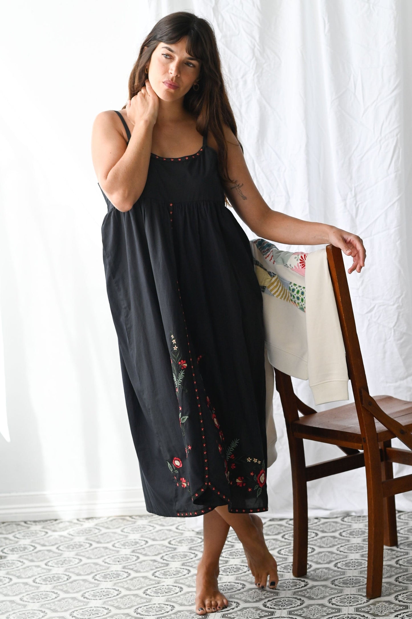 Juliet organic cotton embroidered dress Charcoal