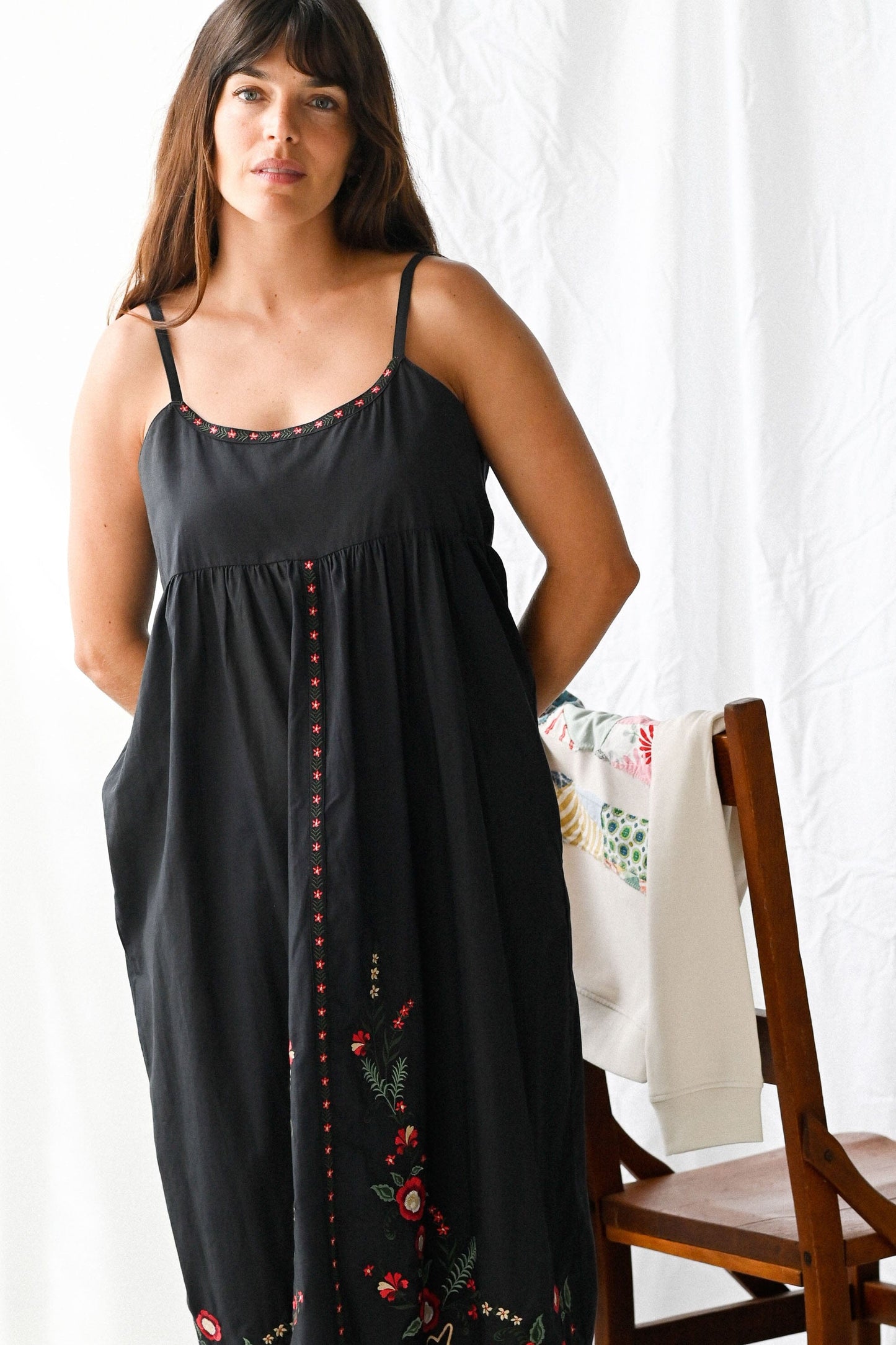 Juliet organic cotton embroidered dress Charcoal