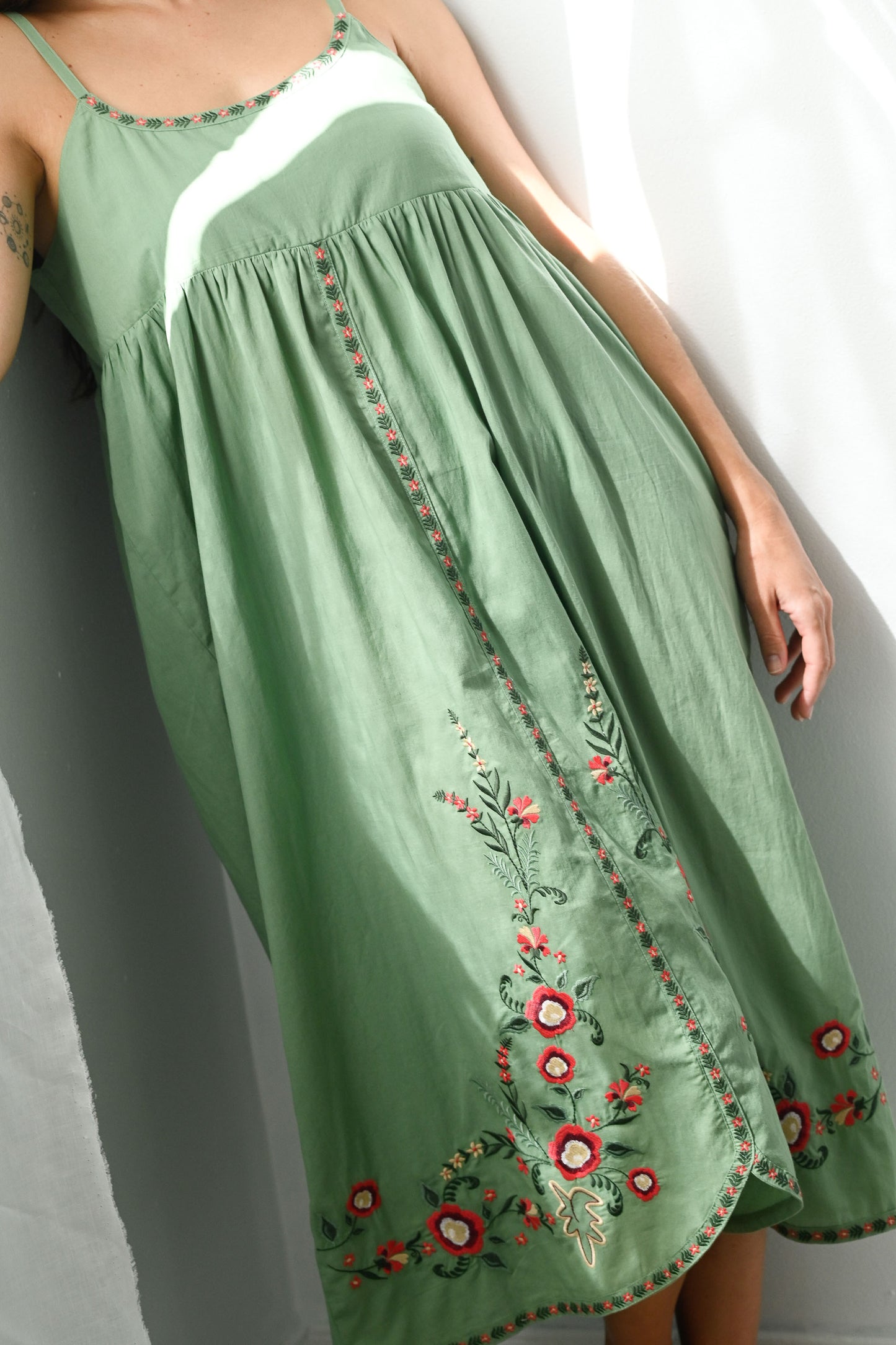 Juliet organic cotton embroidered dress Mineral Green