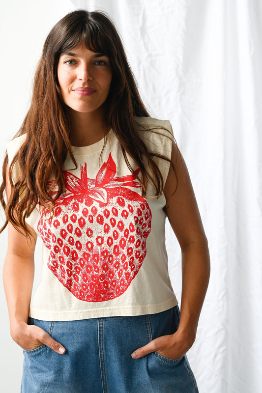 Maisie Strawberry Muscle Tee: Off White