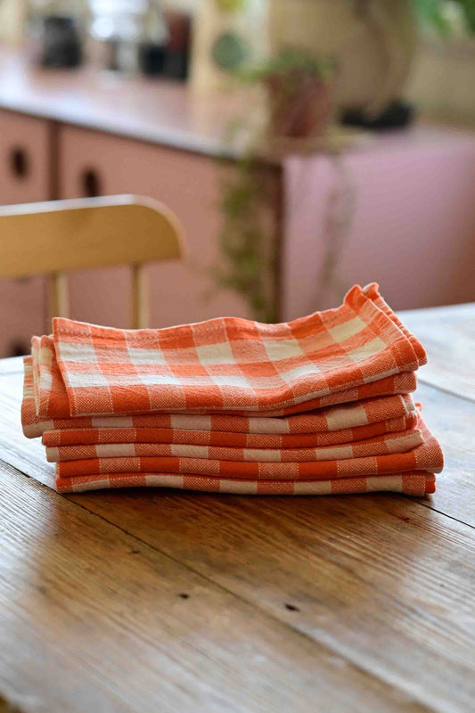 Orange gingham napkins x 6
