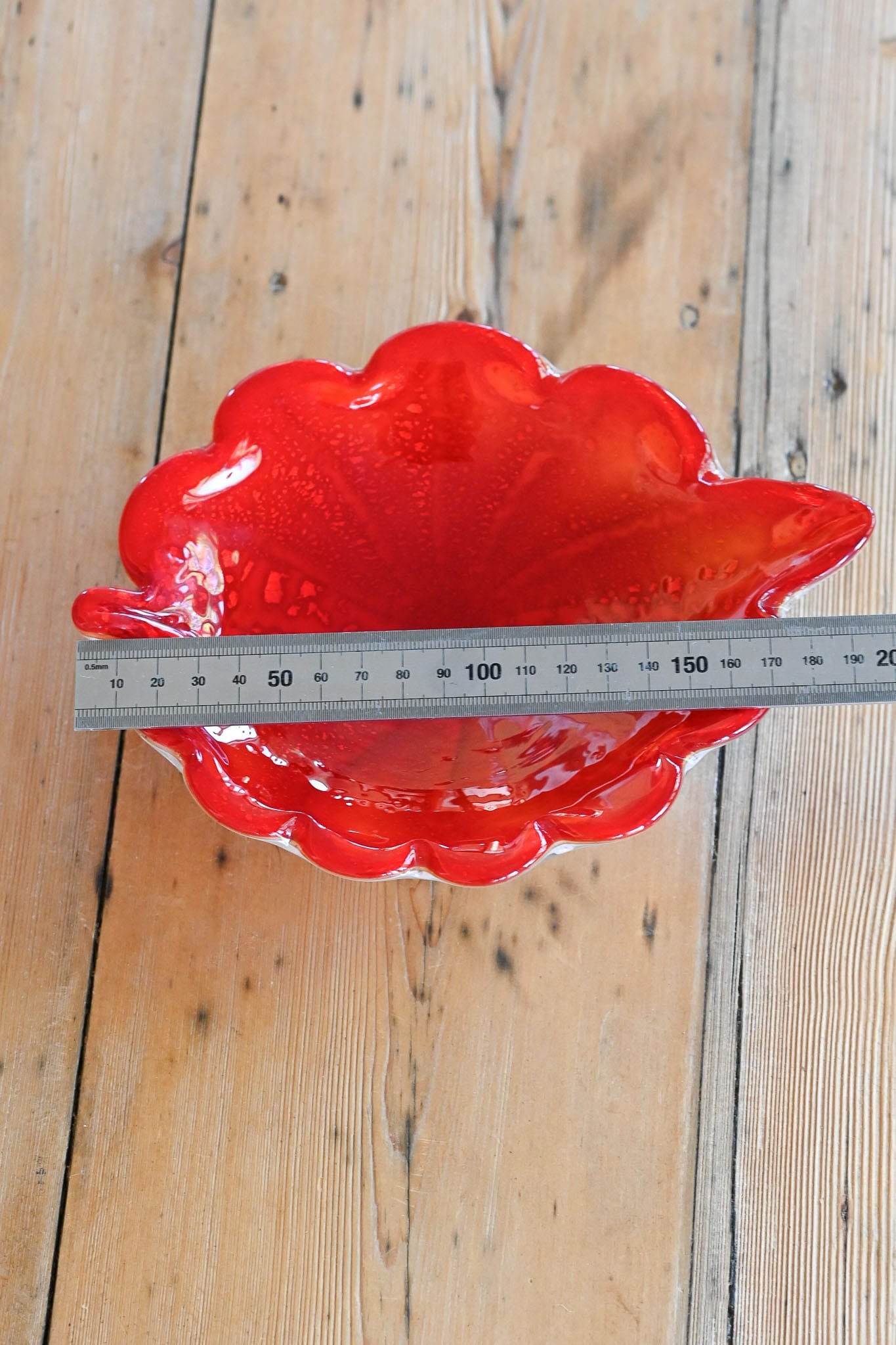 Vintage bright red handmade art glass bowl