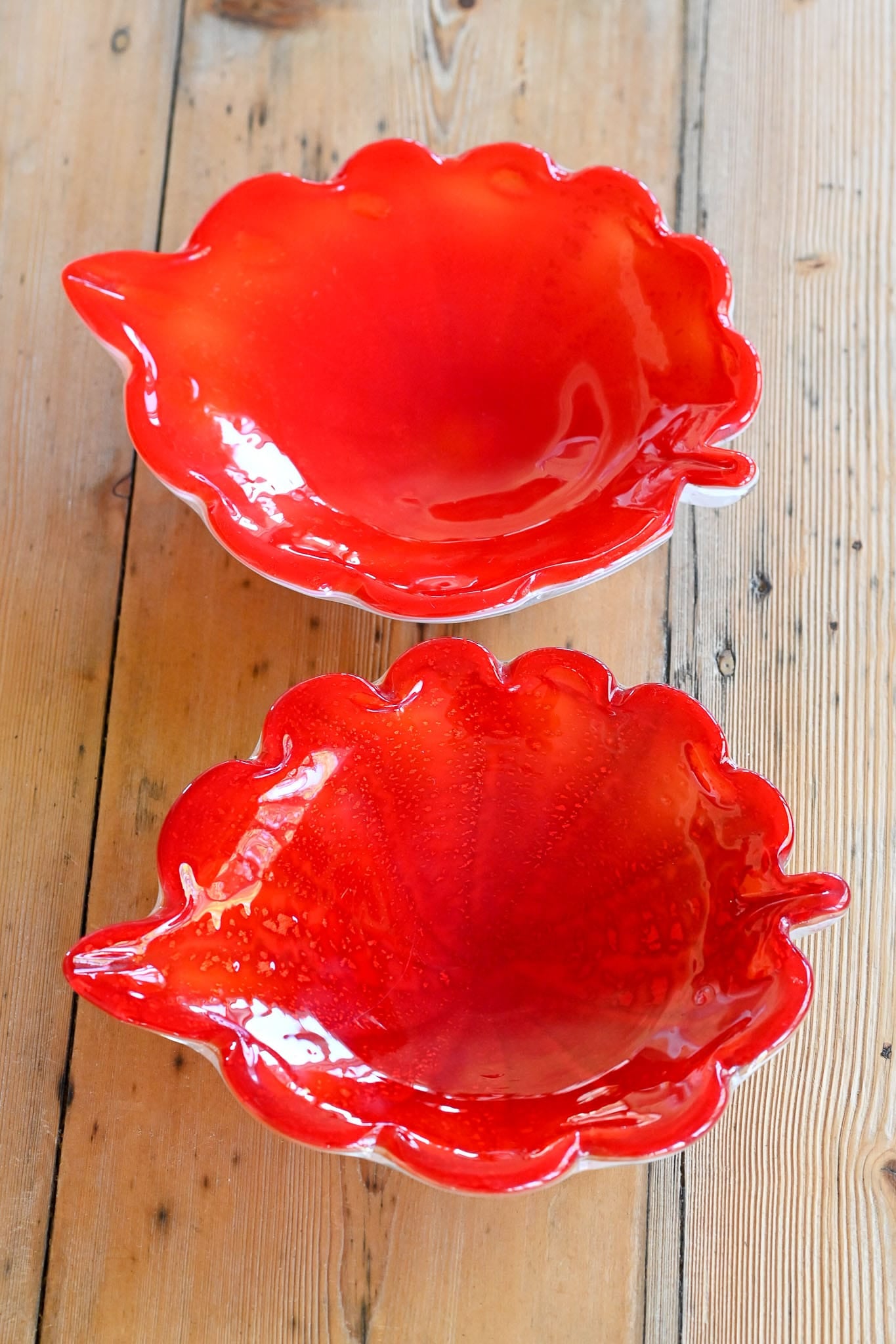 Vintage bright red handmade art glass bowl
