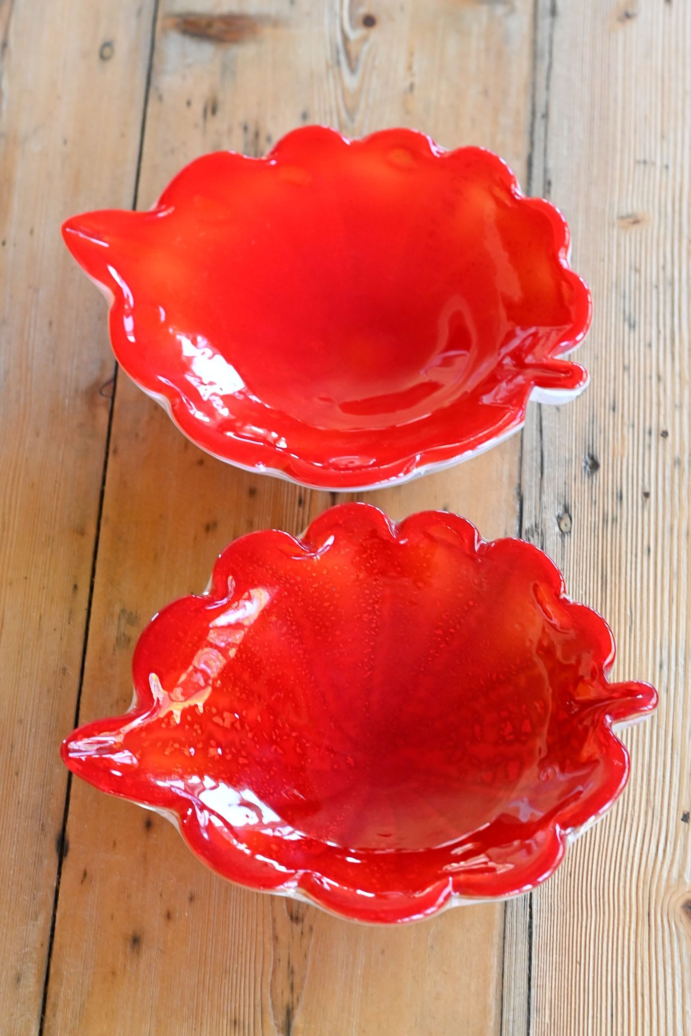 Vintage bright red handmade art glass bowl