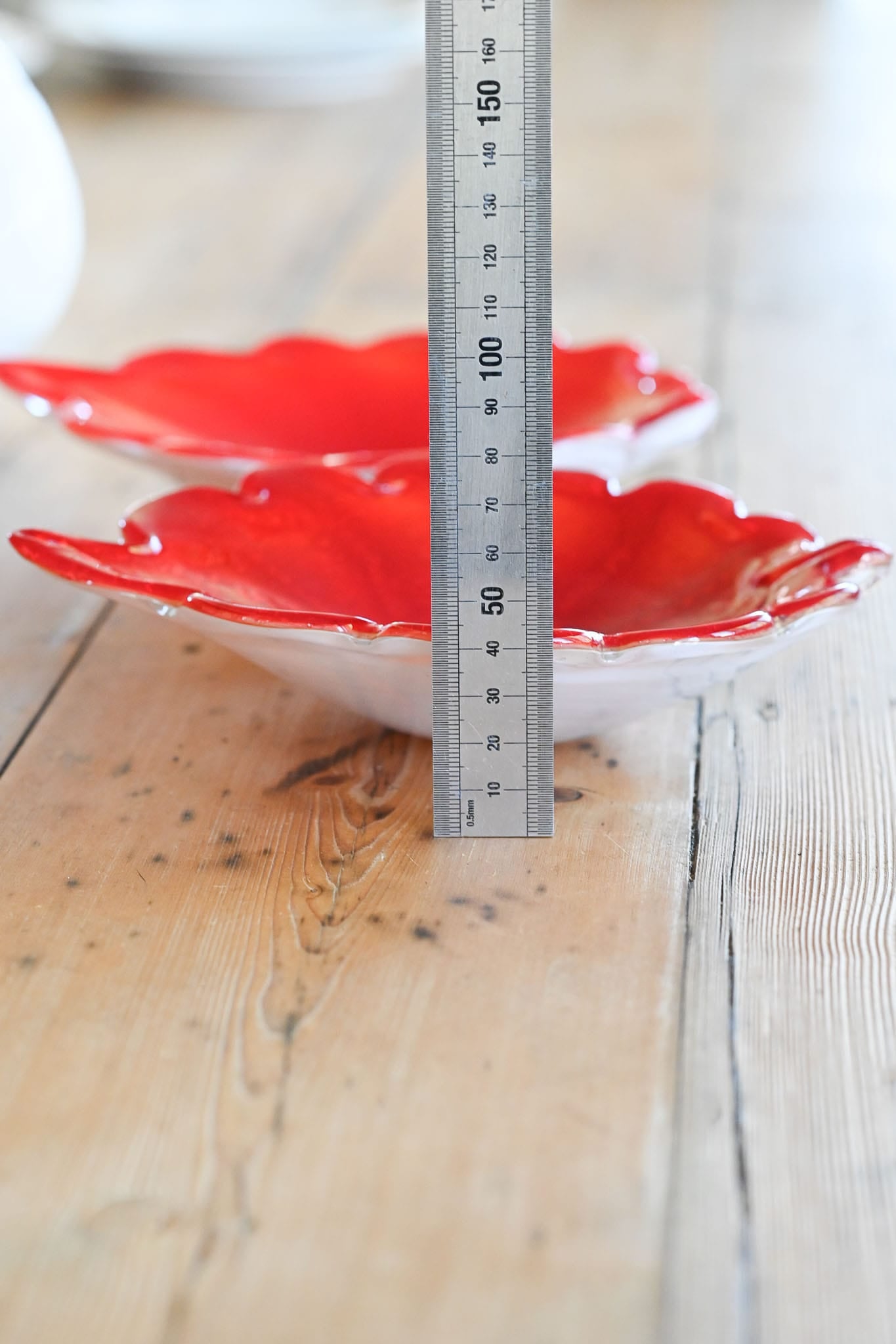 Vintage bright red handmade art glass bowl