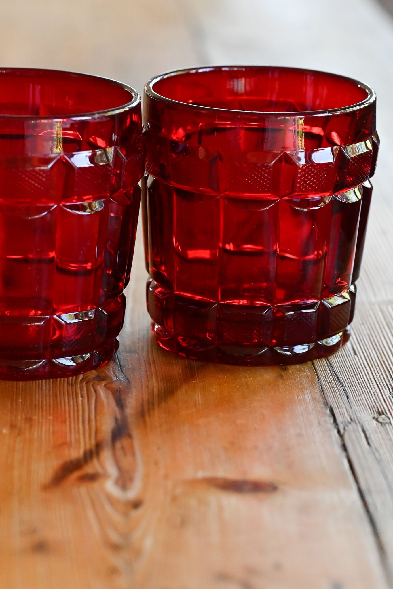 Vintage ruby selenium glass tumblers set of 2