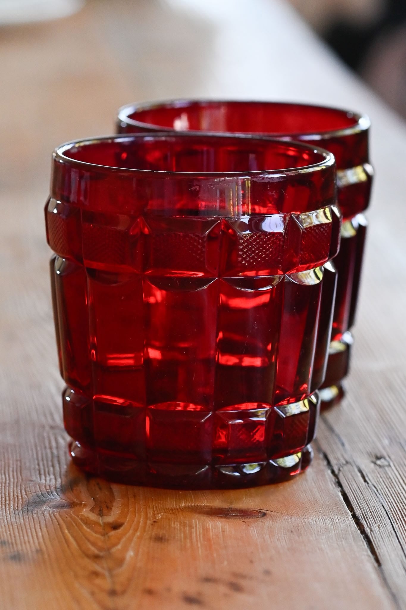 Vintage ruby selenium glass tumblers set of 2