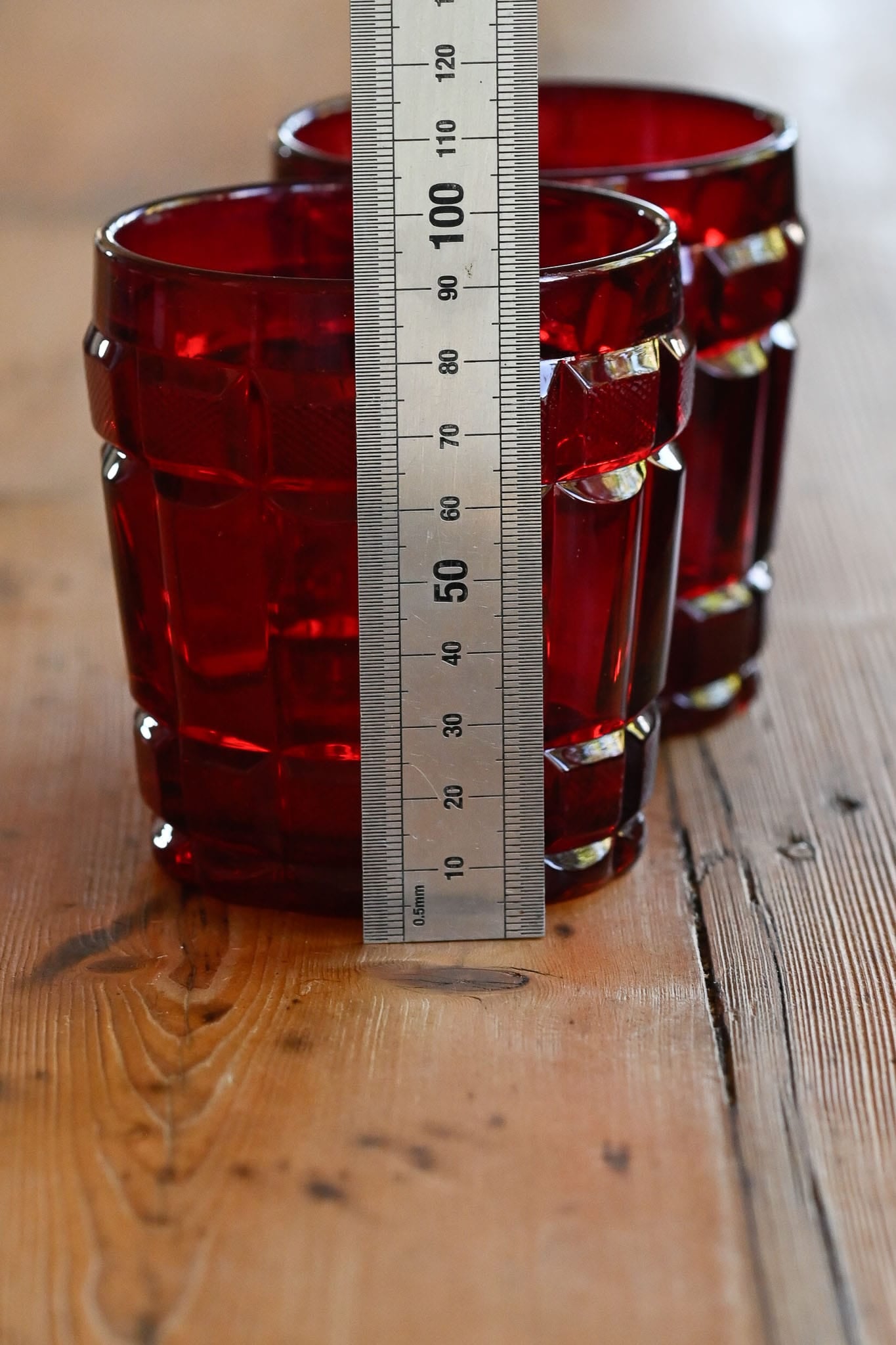 Vintage ruby selenium glass tumblers set of 2