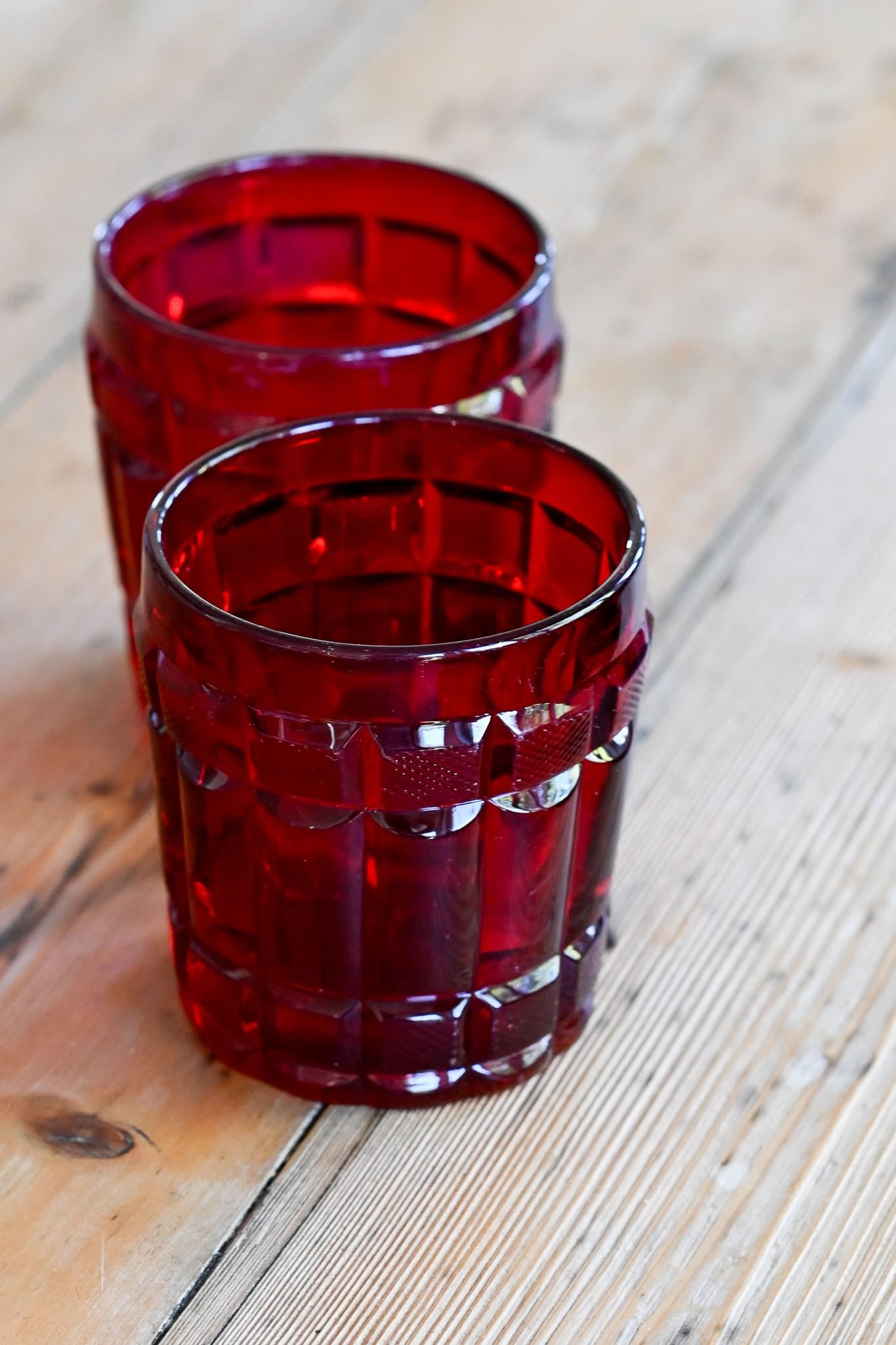 Vintage ruby selenium glass tumblers set of 2