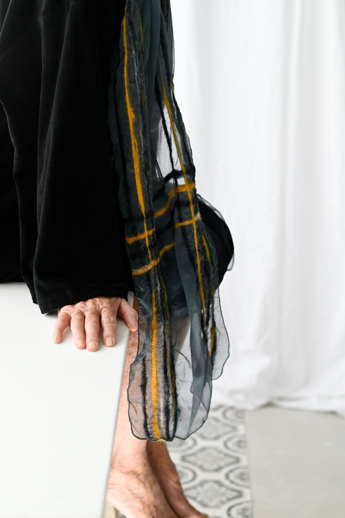Teal & Yellow Hand Felted  Merino Wool/Silk Scarf