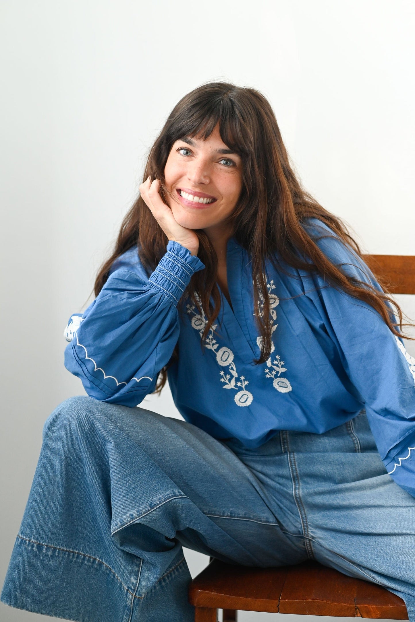 VERA Embroidered blouse in Vibrant Blue