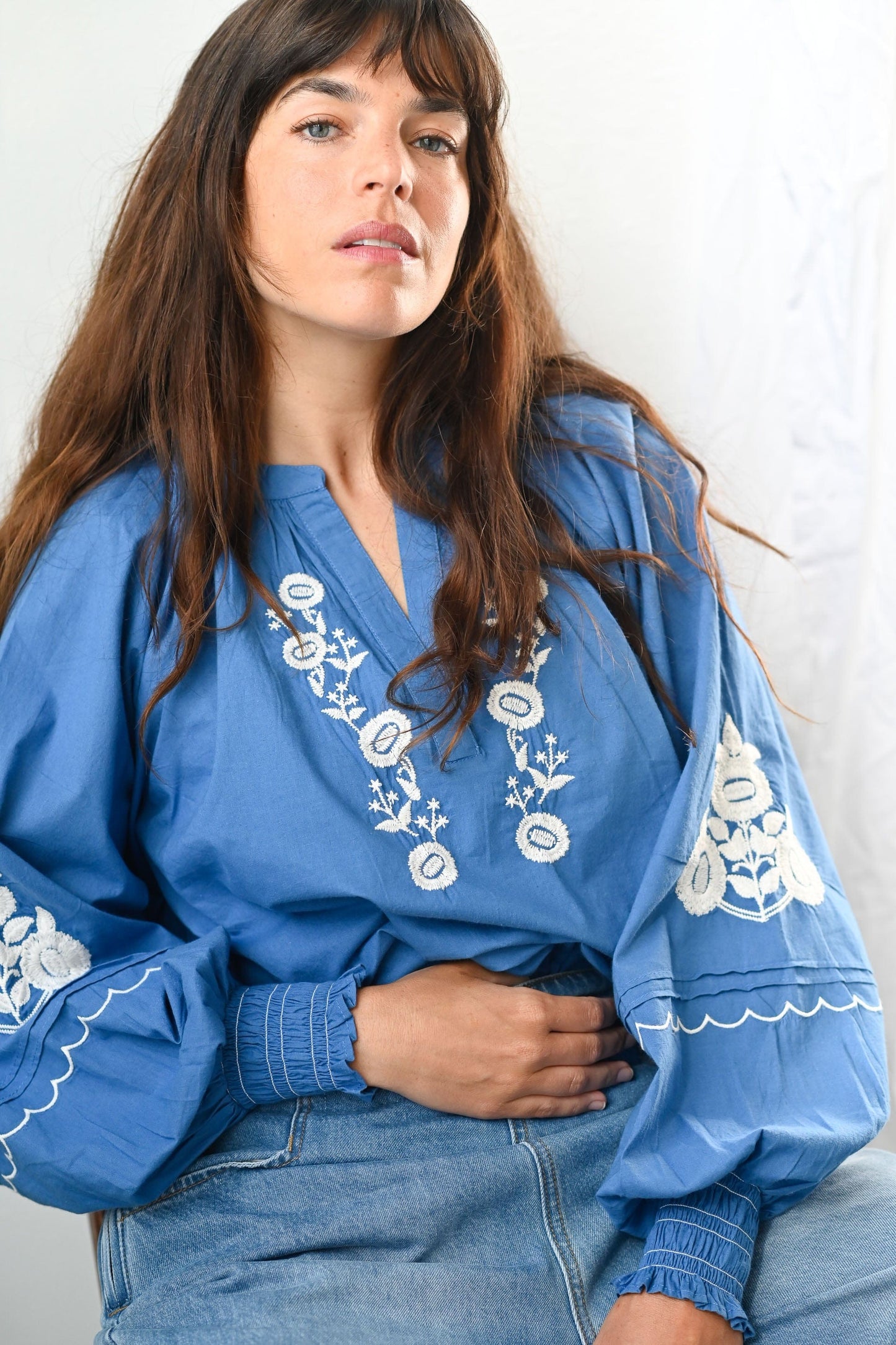 VERA Embroidered blouse in Vibrant Blue