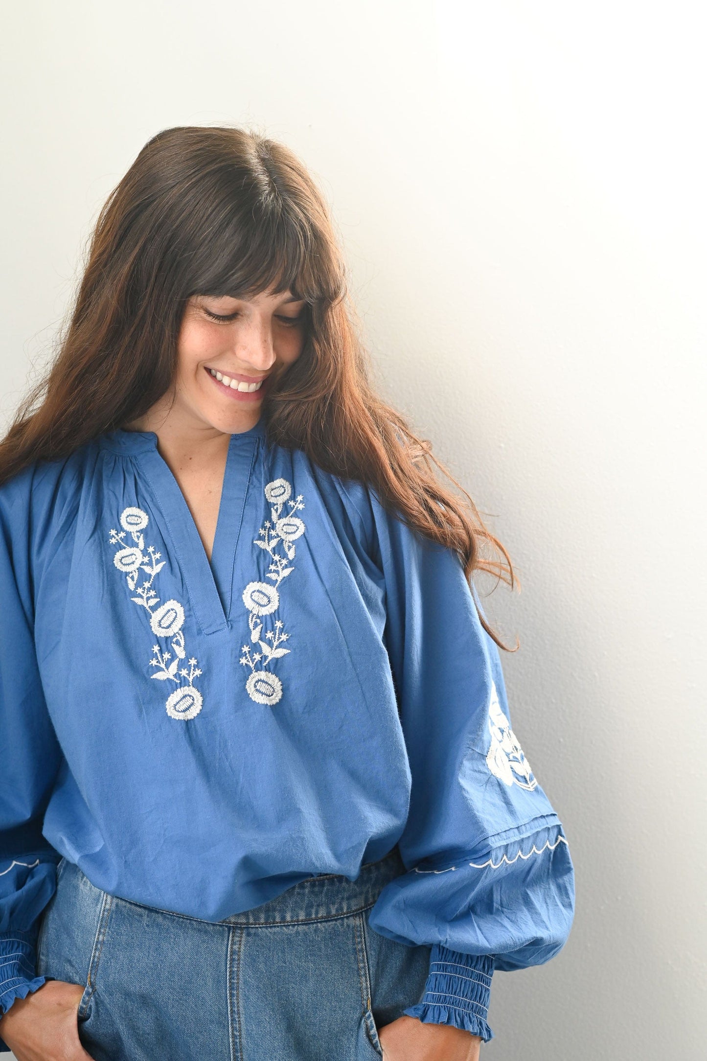 VERA Embroidered blouse in Vibrant Blue