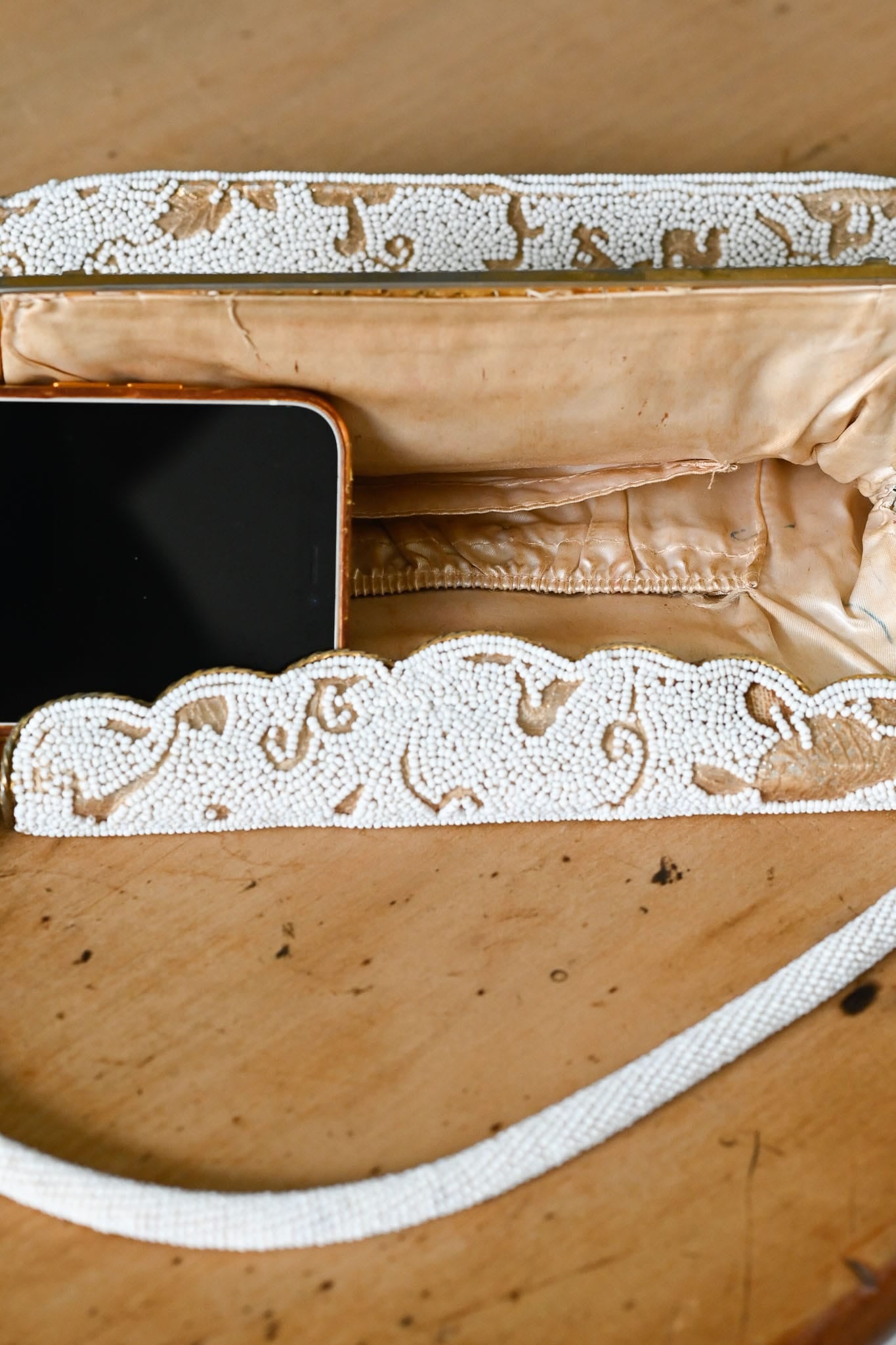 Vintage 1960s beaded evening bag white and gold
