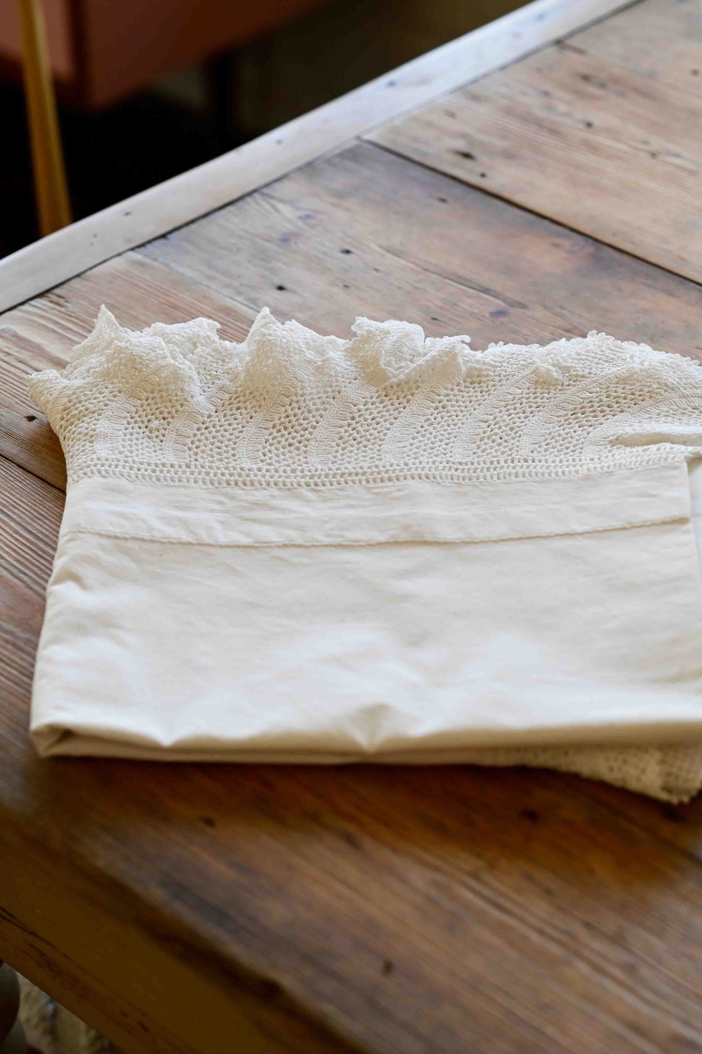 White cotton tablecloth with lace edging