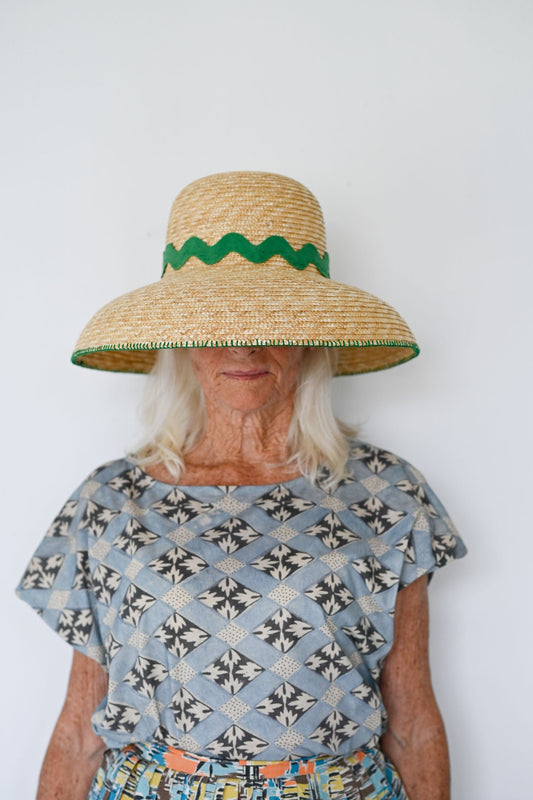 Straw Bucket Hat with embroidery & trim