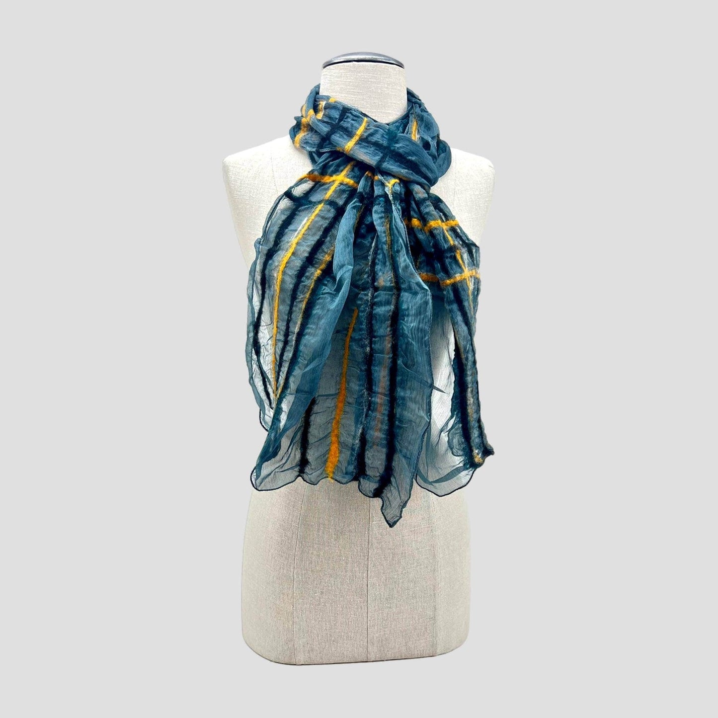 Teal & Yellow Hand Felted  Merino Wool/Silk Scarf