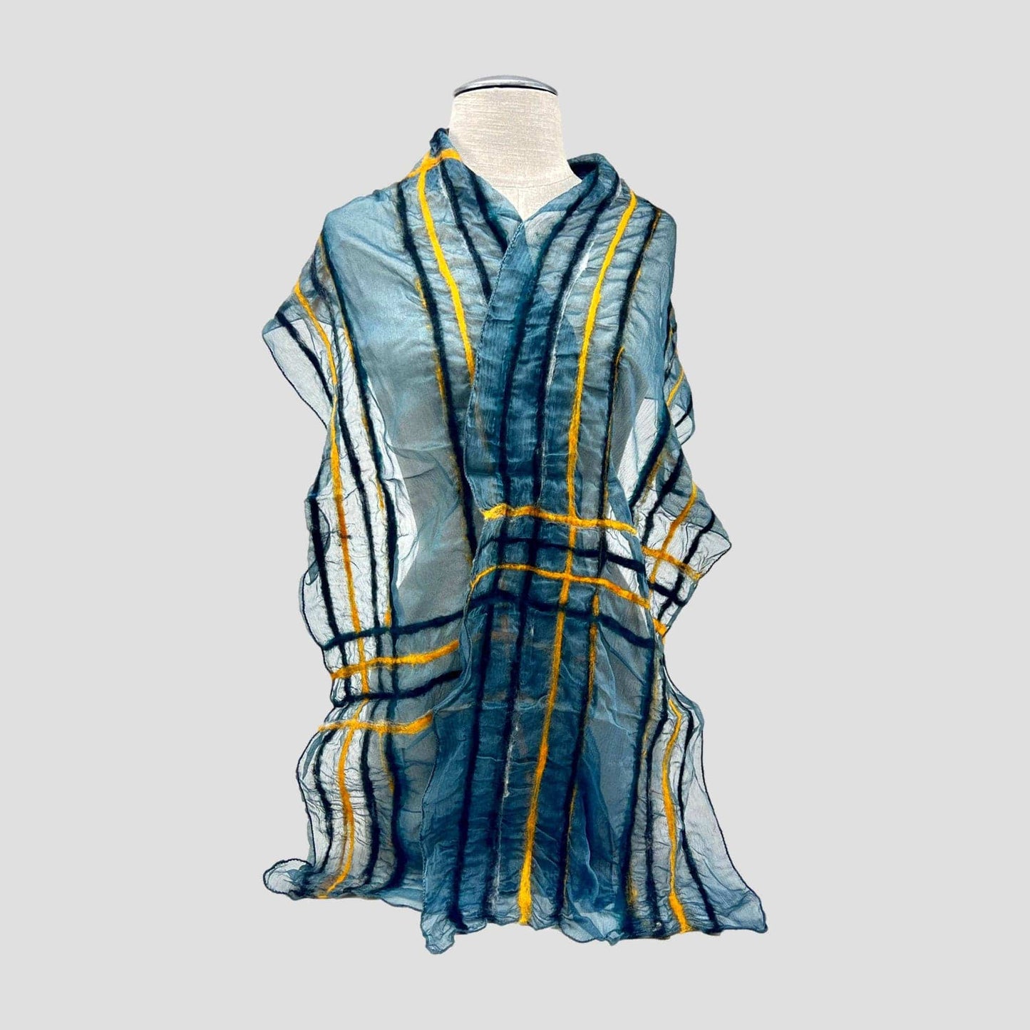 Teal & Yellow Hand Felted  Merino Wool/Silk Scarf