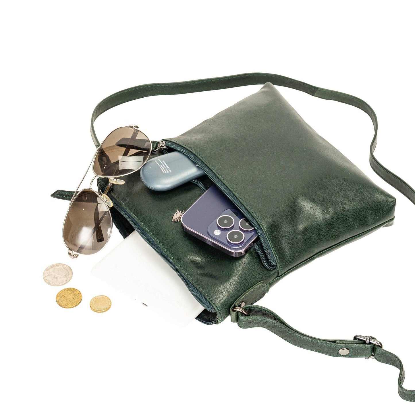 The Maple | Women's Bottle Green Leather Crossbody Shoulder Bag | Greenwood Leather
