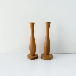 Hand turned sassafrass candlesticks pair